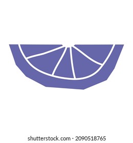Vektor flach vereinfachte Illustration mit abstrakter violetter (sehr peri) halber Scheibe Orange (tropische Zitrusfrüchte). Konzept einzeln auf weißem Hintergrund