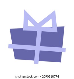 Ilustración simplificada vectorial con caja de regalo púrpura abstracta (muy peri) y arco violeta claro. Concepto con presencia aislada a mano para sorpresa de Año Nuevo con fondo blanco