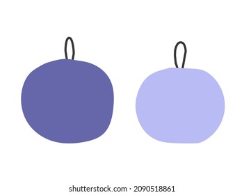 Vector flat simplified illustration with abstract violet (very peri and light purple) Christmas balls. Concept with two isolated hand drawn decorations for xmas tree on white background