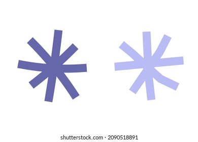 Vector flat simplified illustration with abstract purple (very peri) snowflakes. Concept with two isolated hand drawn elements on white background