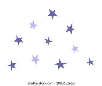 Vector flat simplified illustration set with abstract purple (very peri) five-pointed stars. Concept with collection isolated hand drawn elements in different shapes on white background