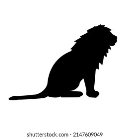 Vector flat sitting lion silhouette isolated on white background
