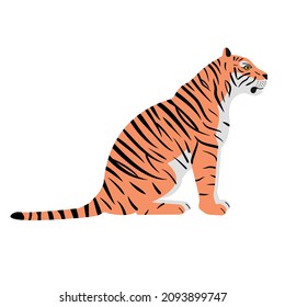 Vector flat sitting tiger isolated on white background