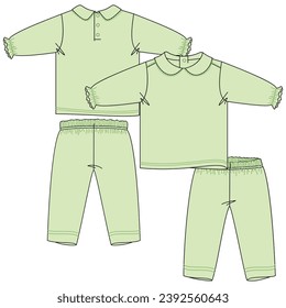 Vector flat sketch of baby clothes, fashion design VECTOR for baby girls and boys. You can use it as a base in your collection, color it however you want and place your print pattern. baby