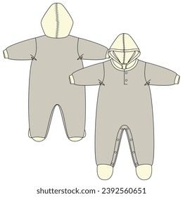 Vector flat sketch of baby clothes, fashion design VECTOR for baby girls and boys. You can use it as a base in your collection, color it however you want and place your print pattern. baby