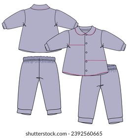 Esbozo vectorial plano de la ropa de bebé, VECTOR de diseño de moda para niñas y niños. Puede utilizarla como base en la colección, colorearla como desee y colocar su patrón de impresión. bebé