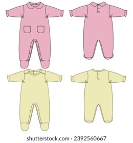 Vector flat sketch of baby clothes, fashion design VECTOR for baby girls and boys. You can use it as a base in your collection, color it however you want and place your print pattern. baby