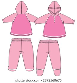 Vector flat sketch of baby clothes, fashion design VECTOR for baby girls and boys. You can use it as a base in your collection, color it however you want and place your print pattern. baby