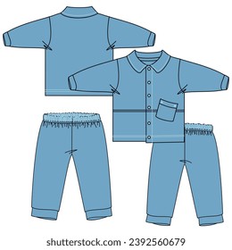 Esbozo vectorial plano de la ropa de bebé, VECTOR de diseño de moda para niñas y niños. Puede utilizarla como base en la colección, colorearla como desee y colocar su patrón de impresión. bebé