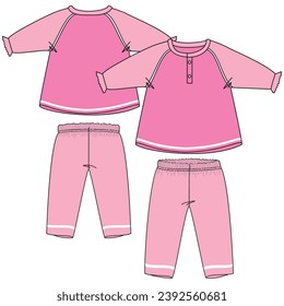 Vector flat sketch of baby clothes, fashion design VECTOR for baby girls and boys. You can use it as a base in your collection, color it however you want and place your print pattern. baby