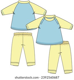 Esbozo vectorial plano de la ropa de bebé, VECTOR de diseño de moda para niñas y niños. Puede utilizarla como base en la colección, colorearla como desee y colocar su patrón de impresión. bebé