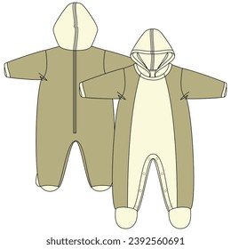 Vector flat sketch of baby clothes, fashion design VECTOR for baby girls and boys. You can use it as a base in your collection, color it however you want and place your print pattern. baby