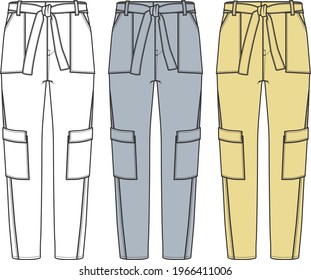 diseño de pantalones de bolsillo de carga de sketch plano vectorial para mujeres