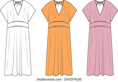 Diseños de vestimenta de sketch plano vectorial para mujeres de colores de verano de 2021
