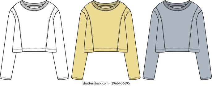 vector flat sketch o neck long sleeve t-shirt design for women