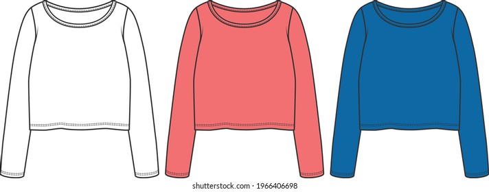 vector flat sketch o neck long sleeve t-shirt design for women