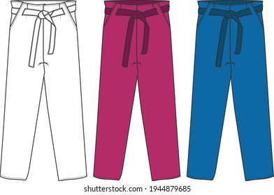 Diseños de pantalones de sketch planos vectores para mujeres.