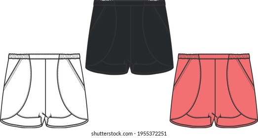vector flat sketch shorts designs for women colored with summer colors of 2021