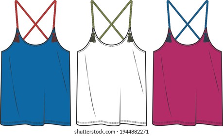 Vector flat sketch strappy blouse designs for women.