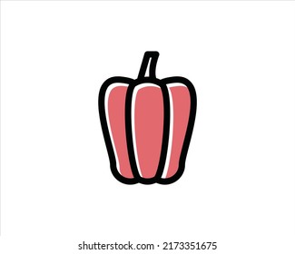 vector flat sketch style green, orange yellow and red fresh ripe bellpepper set. Isolated illustration on a white background. Healthy vegetarian eating, dieting and lifestyle design object.