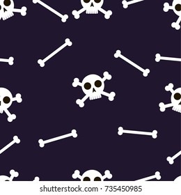 Vector flat skulls and bones seamless pattern