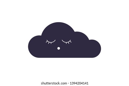 Vector flat sleep cloud character. Cute dark sleepy puffy cloud with closed eyes isolated on white background. 