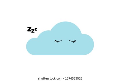Vector flat sleep cloud character. Cute sleepy girl puff with zzz text and closed eyes isolated on white background. Concept about sleep, dream, relax, insomnia.