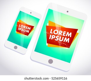 Vector flat smartphone and tablet isolated illustration. Cartoon style. Modern digital device mock up. Good for sale banner, special offer flayer, leaflet design.