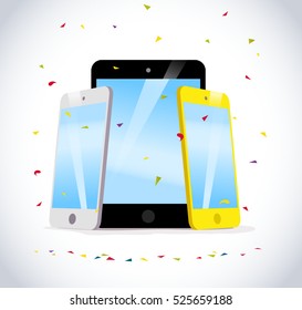 Vector flat smartphone and tablet isolated illustration. Cartoon style. Modern digital device mock up. Good for sale banner, special offer flayer, leaflet design.