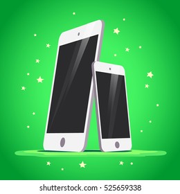 Vector flat smartphone and tablet isolated illustration. Cartoon style. Modern digital device mock up. Good for sale banner, special offer flayer, leaflet design.