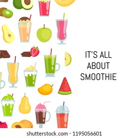 Vector flat smoothie elements background with place for text illustration. Colored web banner and poster