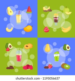 Vector flat smoothie elements infographic concept illustration. Set of banner and poster