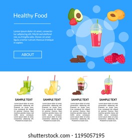 Vector flat smoothie elements landing page template illustration. Web banner information