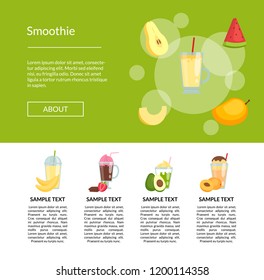 Vector flat smoothie elements landing page template illustration. Banner and poster