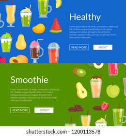 Vector flat smoothie elements web banner templates illustration. Website and page for site Vector flat smoothie elements web banner templates illustration. Website and page for site
