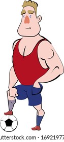 Vector flat soccer illustration athletic sportsman with ball smiling championship symbol cartoon doodle