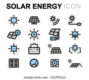 Vector flat solar energy icons set on white background