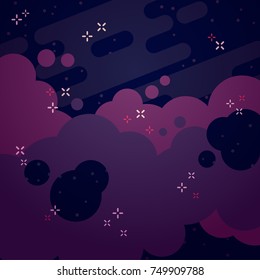Vector flat space background in modern contemporary design. Universe with space clouds and stars