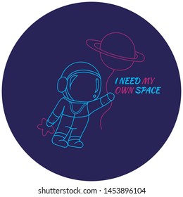 Vector flat space design background with text. Cute template with Astronaut