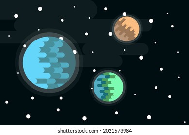 Vector flat space design background. Cute template with Planets, Stars in Outer space.
