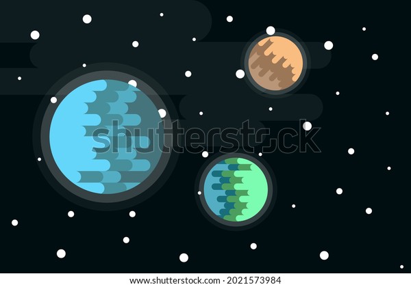 Vector flat space design background. Cute
template with Planets, Stars in Outer
space.
