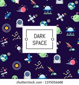 Vector flat space icons background with place for text illustration. Template banner and poster