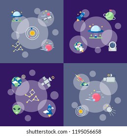 Vector flat space icons infographic concept illustration. Set of banner and poster