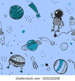 Vector flat space seamless pattern background.