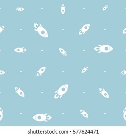 Vector flat space seamless pattern background. Cute template with Rockets for kids textile