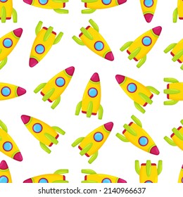 Vector flat spatial seamless background with a rocket pattern. Cute template with rockets for children's textiles