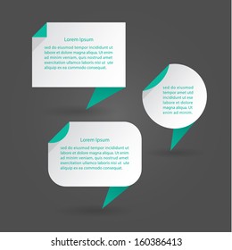 Vector flat speech bubbles. Modern design speech bubbles with drop shadow. Three clean shapes. Minimalistic vector illustration. Elements for posters, presentations or websites.