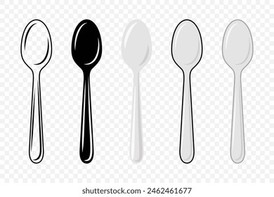 Vector Flat Spoon with Outline Icon Set, Cutlery, Isolated