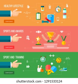 Vector flat sport icon with lifestyle, healthy, rewards elements. 