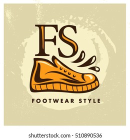 Vector flat sport shoe brand mark logo, symbol design. Sport footwear sign, icon illustration. Flat, retro, vintage style.